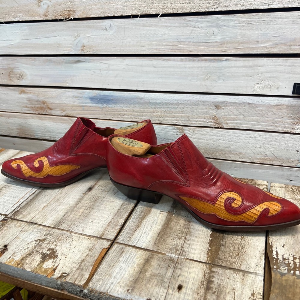 Vintage Nine West Red Leather Western Flame Pointed Toe Loafer Size 9.5M - Picture 6 of 9